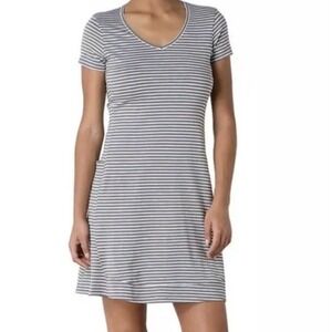 Toad‎ and Co. Marley Dress Medium Gray White Stripe Organic Cotton Short Sleeve